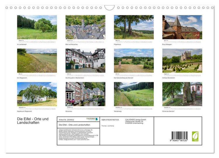Produktbild: Die Eifel - Orte und Landschaften (Wandkalender 2026 DIN A3 quer), CALVENDO Monatskalender