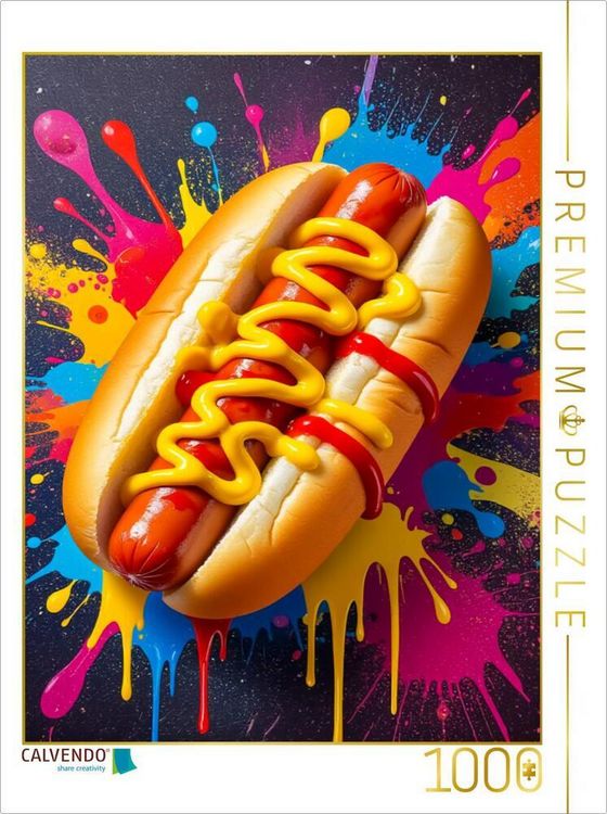 Produktbild: CALVENDO Puzzle Hot Dog im Farbsturm | 1000 Teile Lege-Gr&ouml;&szlig;e 64x48cm Foto-Puzzle f&uuml;r gl&uuml;ckliche Stunden