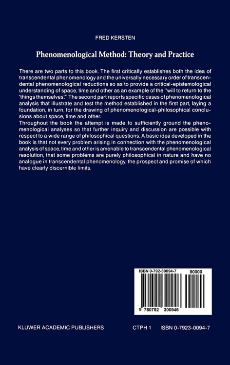 Produktbild: Phenomenological Method: Theory and Practice