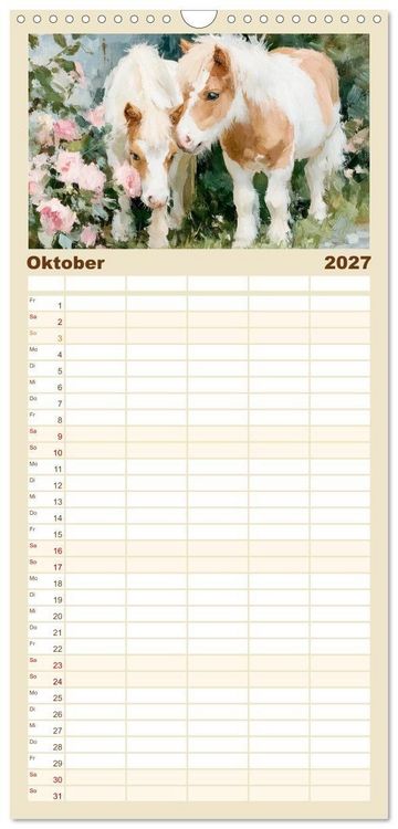 Produktbild: Familienplaner 2027 - Zauberhafte Ponys. Kleine Pferdchen in lieblicher &Ouml;loptik mit 5 Spalten (Wandkalender, 21 x 45 cm) CALVENDO