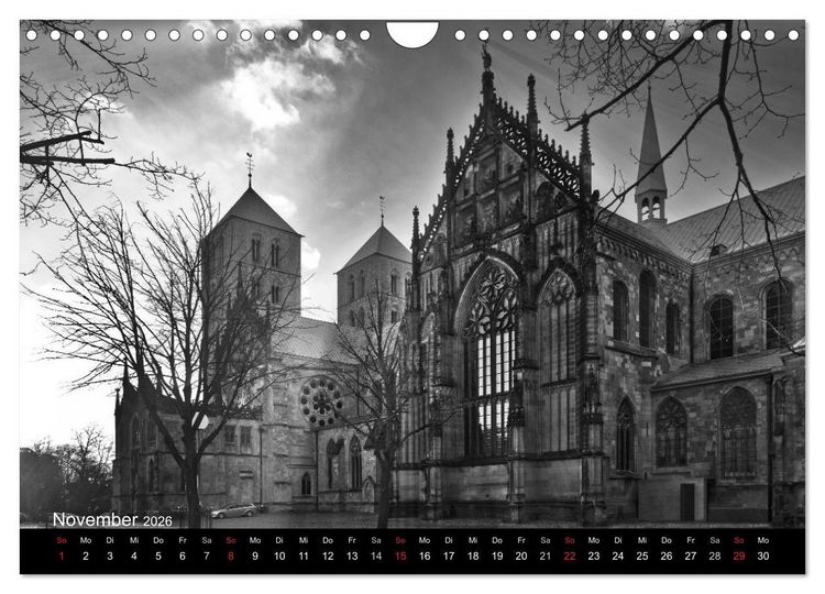 Produktbild: M&uuml;nster in schwarz-wei&szlig; gesehen (Wandkalender 2026 DIN A4 quer), CALVENDO Monatskalender
