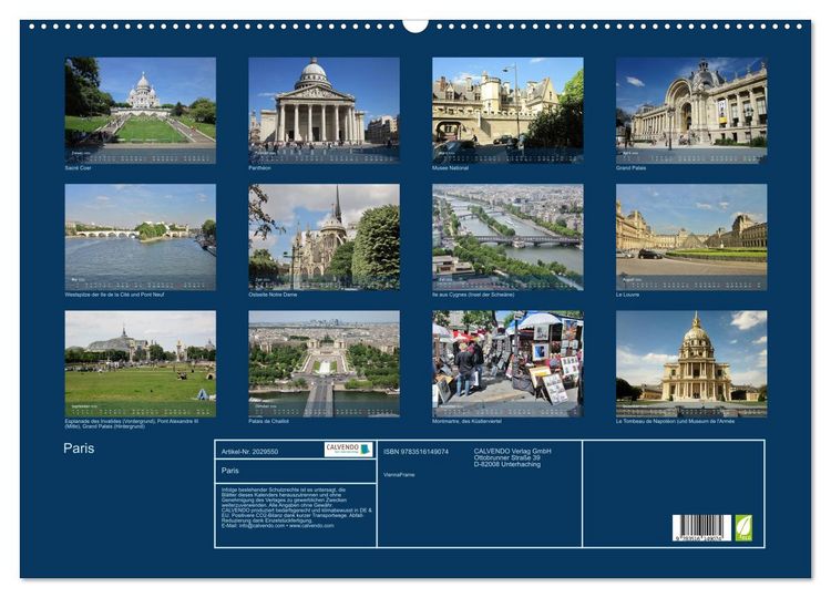 Produktbild: Paris (Wandkalender 2026 DIN A2 quer), CALVENDO Monatskalender