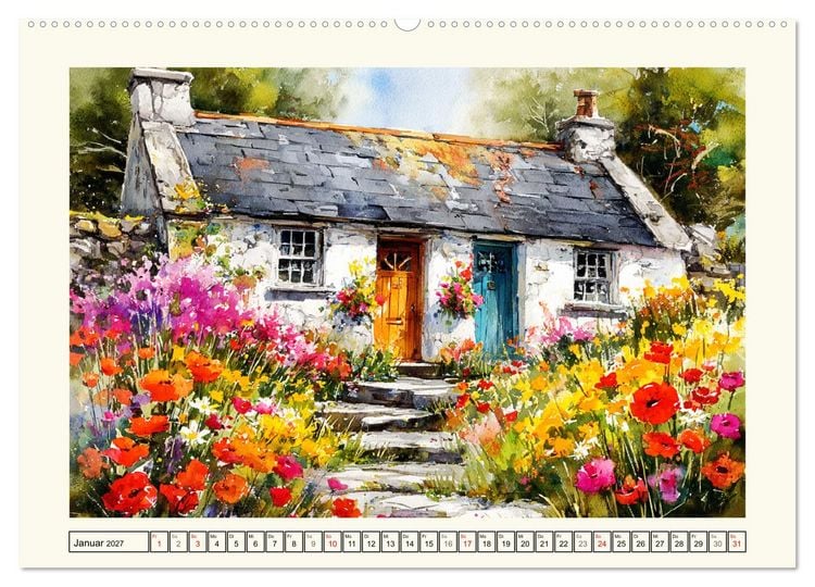 Produktbild: Irland. K&uuml;nstlerische Aquarelle zwischen K&uuml;ste und Hochland (hochwertiger Premium Wandkalender 2027 DIN A2 quer), Kunstdruck in Hochglanz