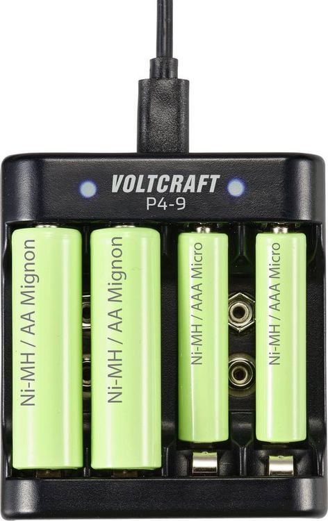 Produktbild: VOLTCRAFT P4-9 Rundzellen-Ladeger&auml;t NiMH Micro (AAA), Mignon (AA), 9V Block