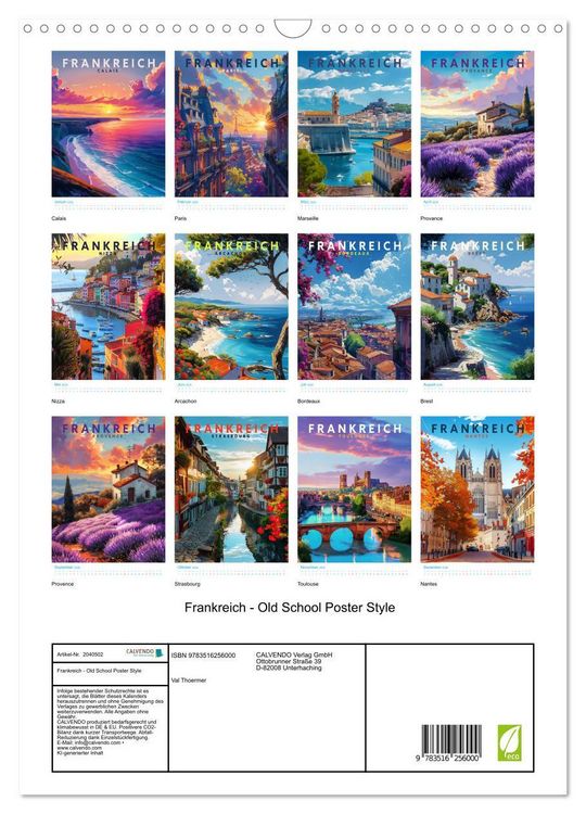 Produktbild: Frankreich - Old School Poster Style (Wandkalender 2026 DIN A3 hoch), CALVENDO Monatskalender