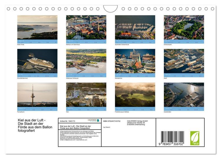 Produktbild: Kiel aus der Luft - Die Stadt an der F&ouml;rde aus dem Ballon fotografiert (Wandkalender 2026 DIN A4 quer), CALVENDO Monatskalender