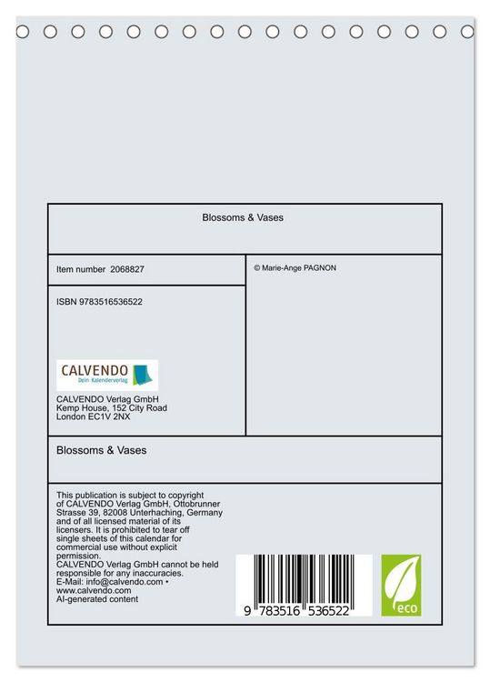 Produktbild: Blossoms & Vases (Desk Calendar 2026 DIN A5 portrait), CALVENDO 12 Month DeskCalendar