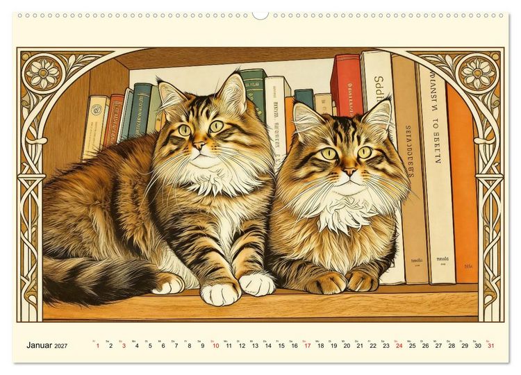 Produktbild: Zauberhafte Jugendstil-Katzen (hochwertiger Premium Wandkalender 2027 DIN A2 quer), Kunstdruck in Hochglanz