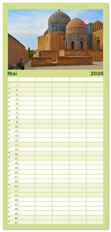 Produktbild: Familienplaner 2026 - Usbekistan, Perlen der Seidenstra&szlig;e mit 5 Spalten (Wandkalender, 21 x 45 cm) CALVENDO