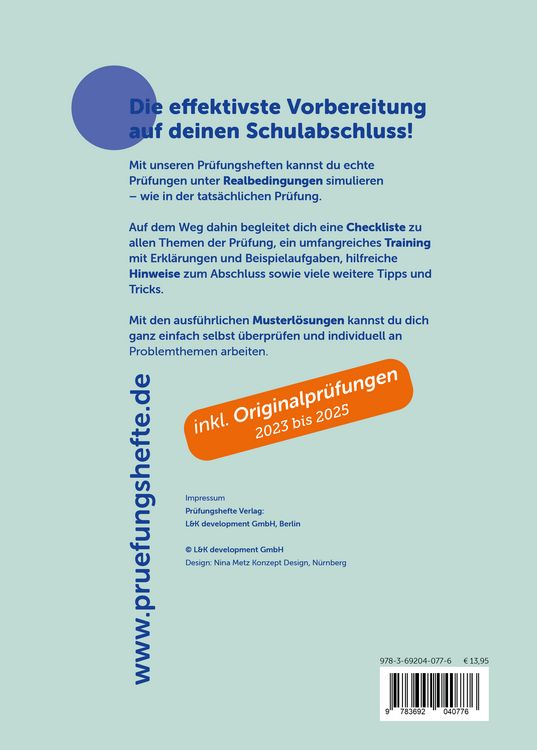 Produktbild: Pr&uuml;fungsheft & Training - 2026 Mathematik Realschule &ndash; Sachsen &ndash; Original-Pr&uuml;fungen und L&ouml;sungen
