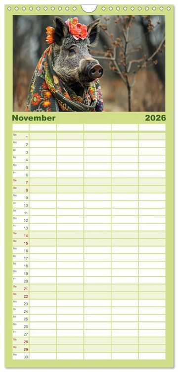 Produktbild: Familienplaner 2026 - Waldtiere mit Stil. Tierische Trendsetter in der Natur mit 5 Spalten (Wandkalender, 21 x 45 cm) CALVENDO