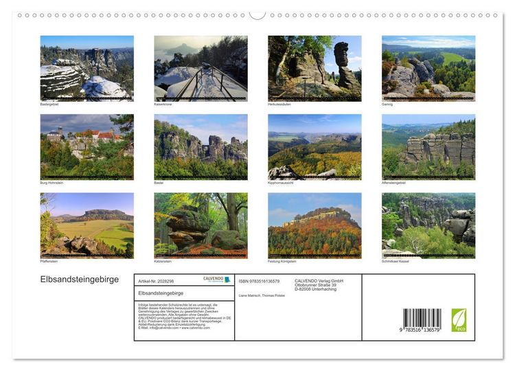 Produktbild: Elbsandsteingebirge (hochwertiger Premium Wandkalender 2026 DIN A2 quer), Kunstdruck in Hochglanz