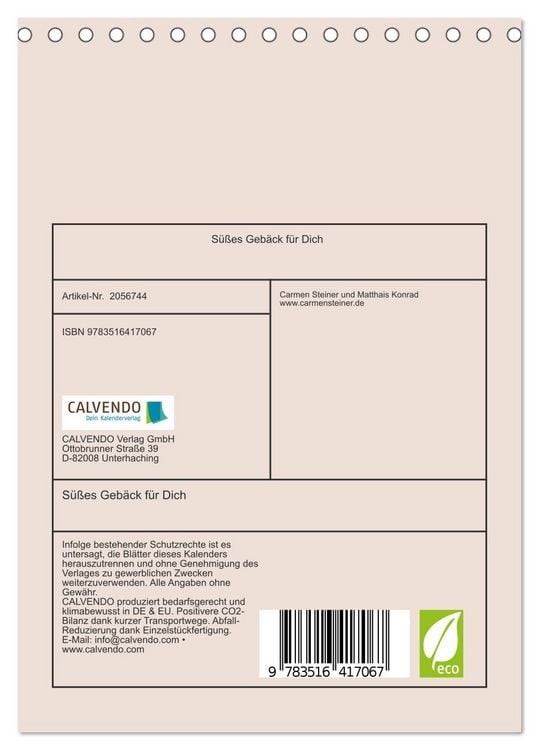 Produktbild: S&uuml;&szlig;es Geb&auml;ck f&uuml;r Dich (Tischkalender 2026 DIN A5 hoch), CALVENDO Monatskalender