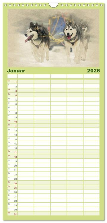Produktbild: Familienplaner 2026 - Schlittenhunde 2026 mit 5 Spalten (Wandkalender, 21 x 45 cm) CALVENDO