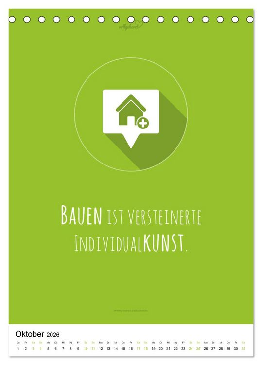 Produktbild: vollgeherzt: Der besondere Kalender f&uuml;r Bauherren mit motivierenden Hausbauzitaten (Tischkalender 2026 DIN A5 hoch), CALVENDO Monatskalender