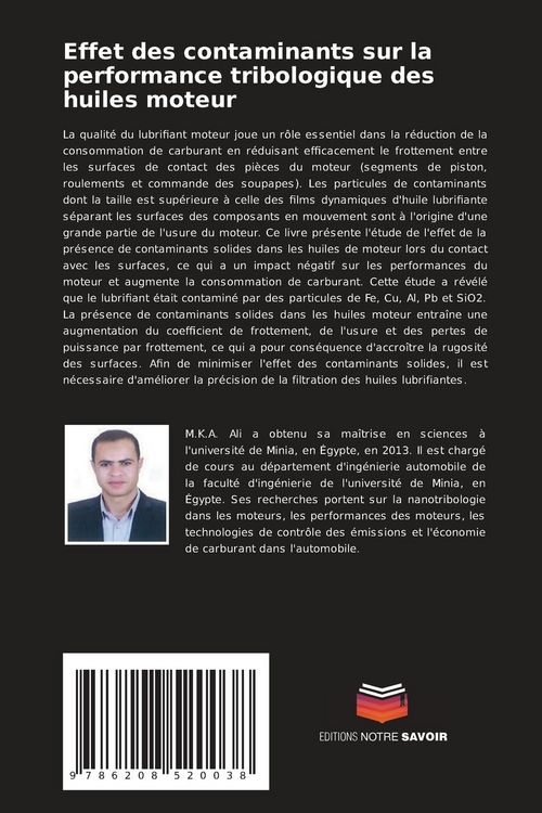 Produktbild: Effet des contaminants sur la performance tribologique des huiles moteur