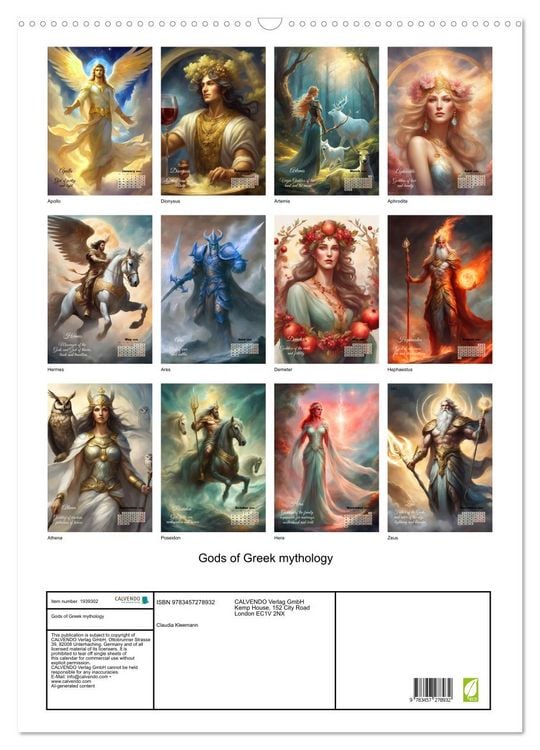 Produktbild: Gods of Greek mythology (Wall Calendar 2026 DIN A2 portrait), CALVENDO 12 Month Wall Calendar