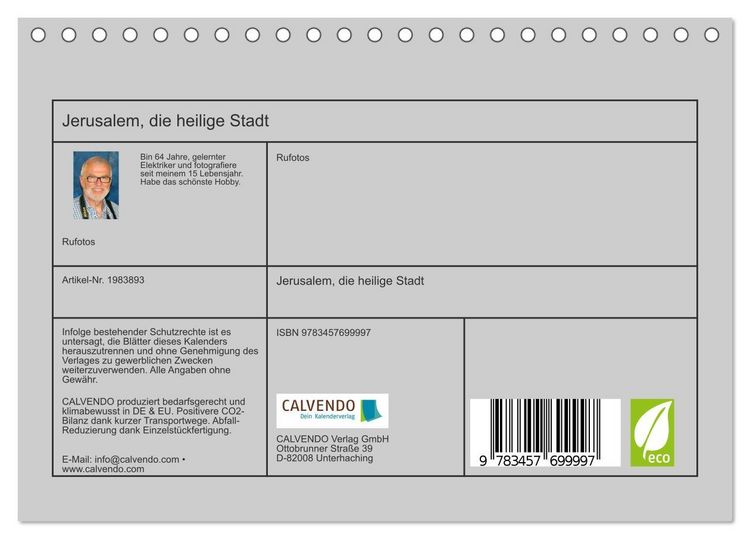 Produktbild: Jerusalem, die heilige Stadt (Tischkalender 2026 DIN A5 quer), CALVENDO Monatskalender