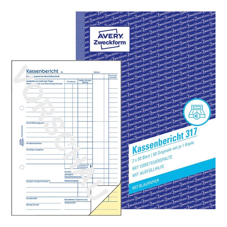 Produktbild: AVERY Zweckform Kassenbericht 50 Originale mit Blaupapier DIN A5 100 Blatt