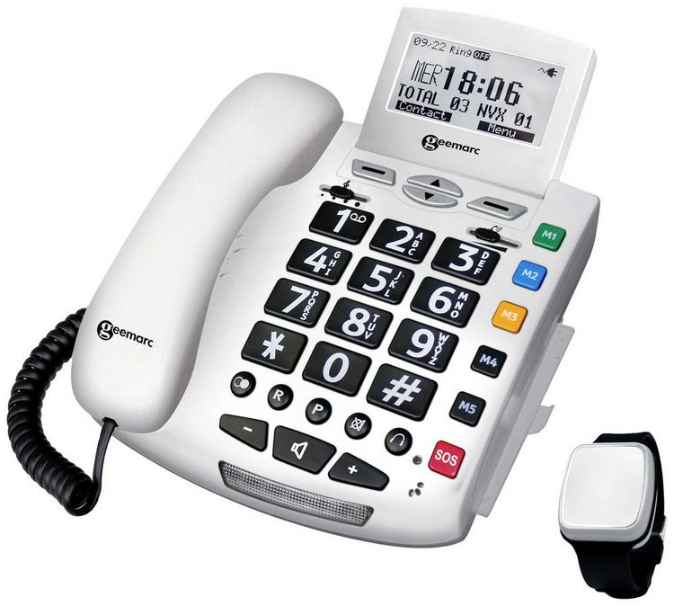 Produktbild: Geemarc Pack SERENTIES Schnurgebundenes Seniorentelefon Fallband-Sensor Beleuchtetes Display Wei&szlig;