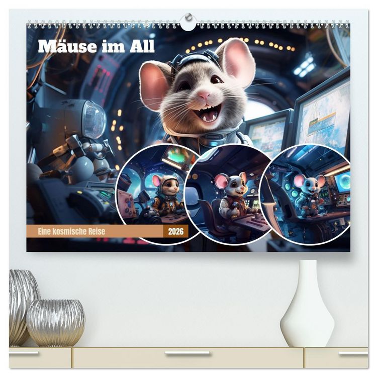 Produktbild: M&auml;use im All (hochwertiger Premium Wandkalender 2026 DIN A2 quer), Kunstdruck in Hochglanz