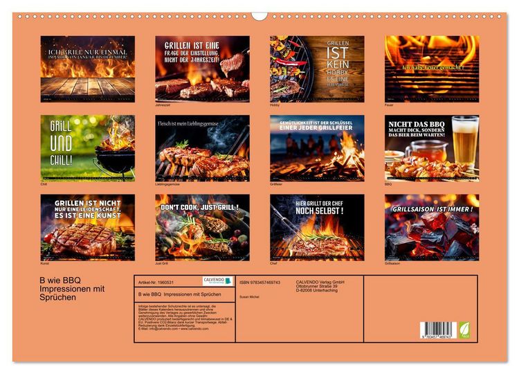 Produktbild: B wie BBQ Impressionen mit Spr&uuml;chen (Wandkalender 2026 DIN A2 quer), CALVENDO Monatskalender