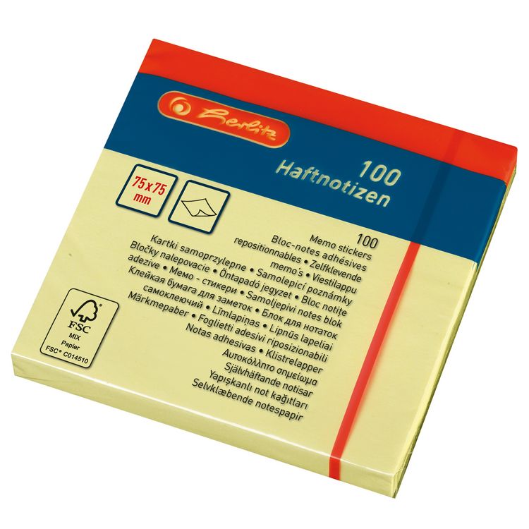 Produktbild: Herlitz Haftnotizblock 75x75mm 100 Blatt gelb
