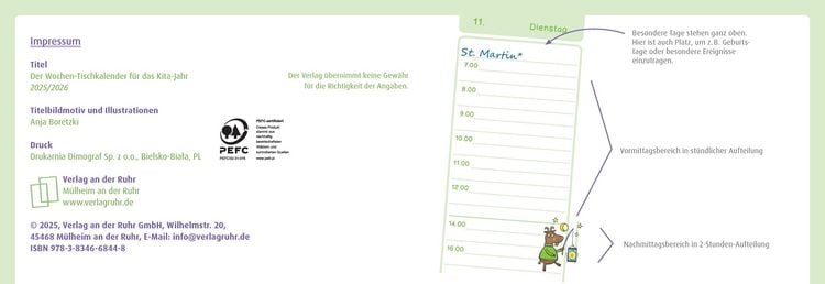 Der Wochen-Tischkalender für das Kita-Jahr 2025/2026