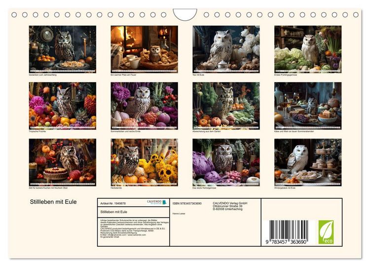 Produktbild: Stillleben mit Eule (Wandkalender 2026 DIN A4 quer), CALVENDO Monatskalender