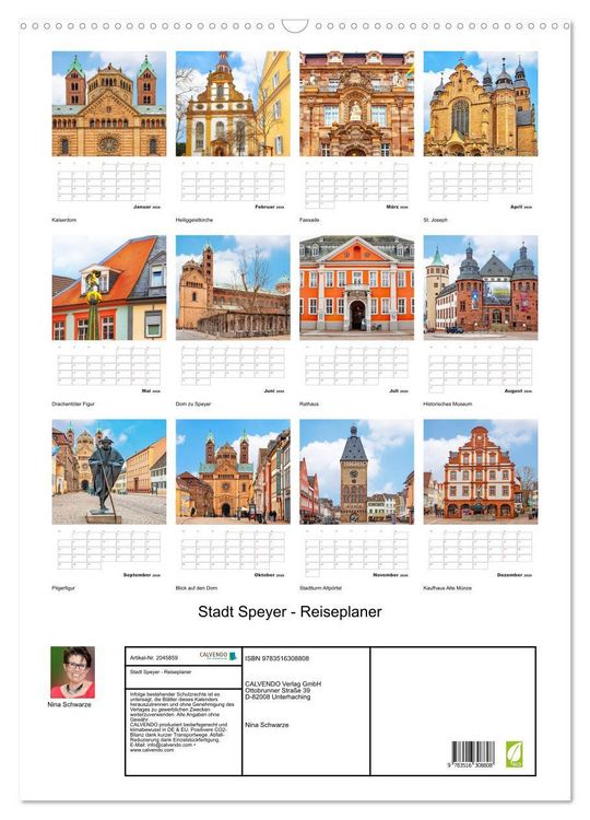 Produktbild: Stadt Speyer - Reiseplaner (Wandkalender 2026 DIN A2 hoch), CALVENDO Monatskalender