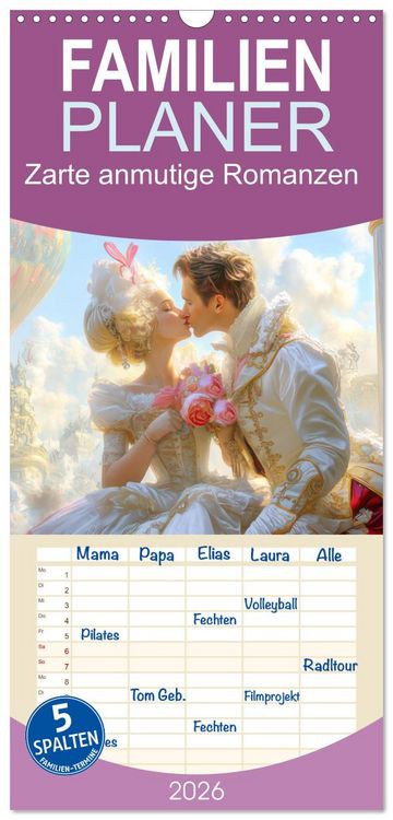 Produktbild: Familienplaner 2026 - Zarte anmutige Romanzen mit 5 Spalten (Wandkalender, 21 x 45 cm) CALVENDO