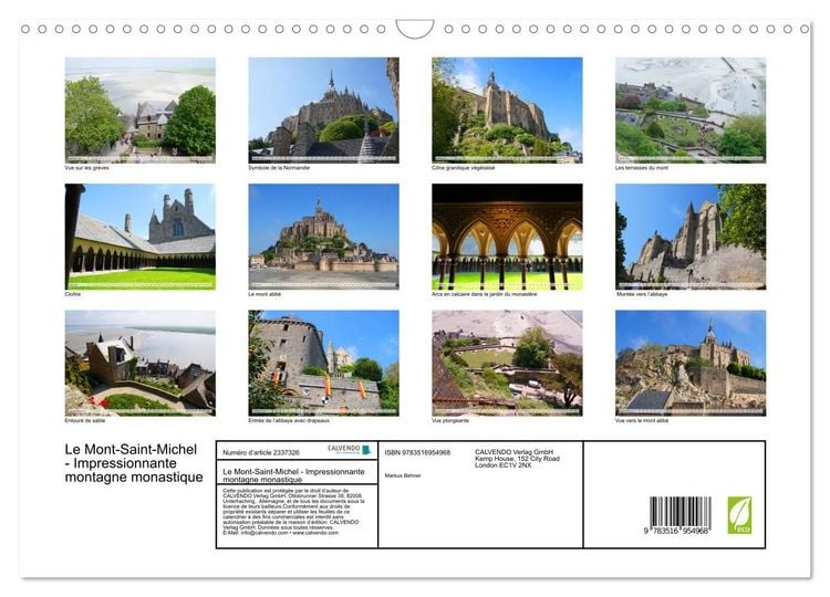 Produktbild: Le Mont-Saint-Michel - Impressionnante montagne monastique (Calendrier mural 2027 DIN A3 vertical), CALVENDO calendrier mensuel