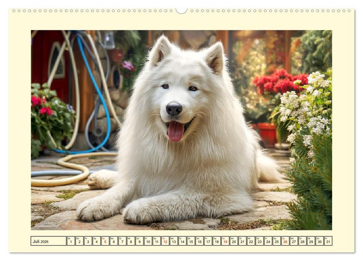 Produktbild: Flauschige Samojeden. Zauberhafte Wolken auf vier Pfoten (Wandkalender 2026 DIN A2 quer), CALVENDO Monatskalender