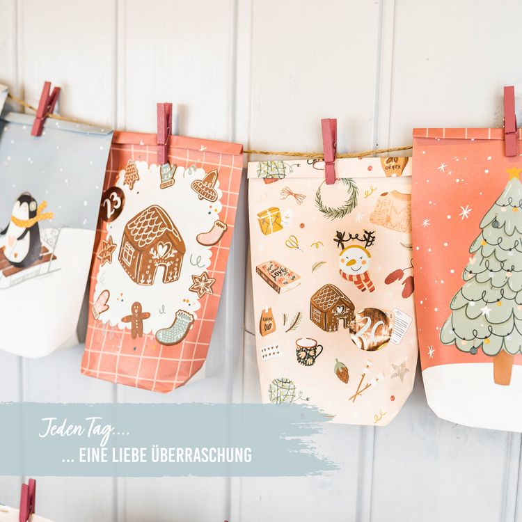 Produktbild: Adventskalender mit bedruckten T&uuml;ten &ndash; Eisblau f&uuml;r Kinder