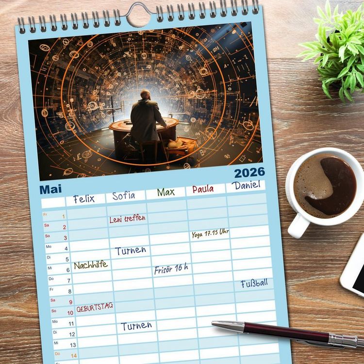 Produktbild: Familienplaner 2026 - Universum der Wissenschaften mit 5 Spalten (Wandkalender, 21 x 45 cm) CALVENDO