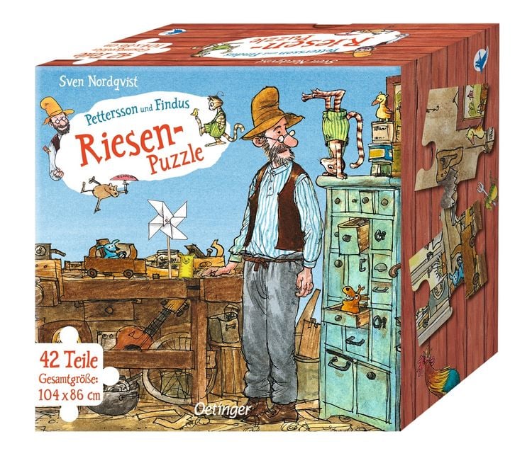 Produktbild: Pettersson und Findus. Riesen-Puzzle. Petterssons Tischlerschuppen. 42 Teile, Gesamtgr&ouml;&szlig;e 104 x 86 cm