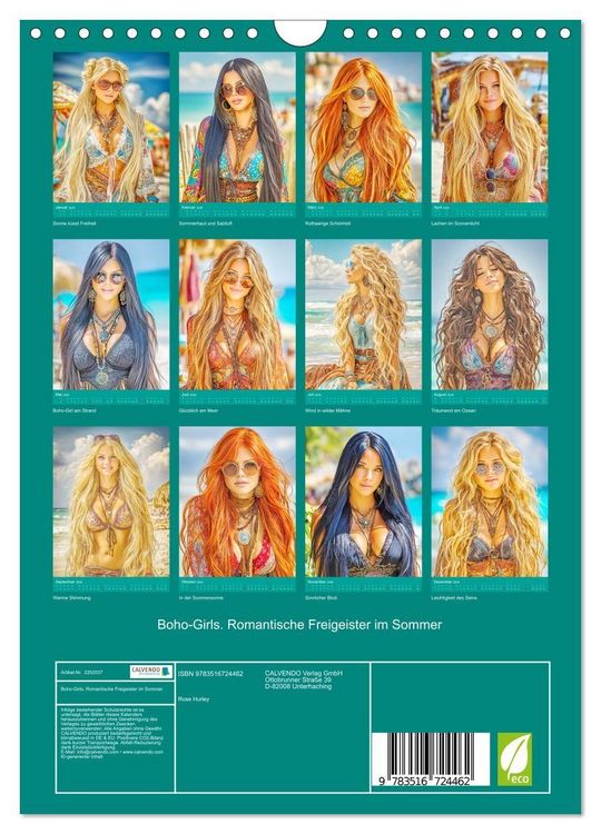 Produktbild: Boho-Girls. Romantische Freigeister im Sommer (Wandkalender 2026 DIN A4 hoch), CALVENDO Monatskalender