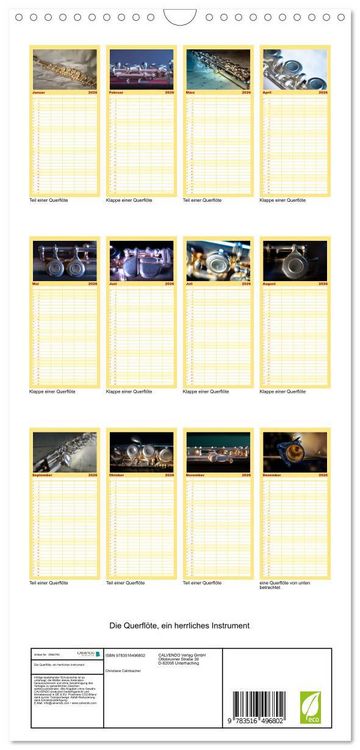 Produktbild: Familienplaner 2026 - Die Querfl&ouml;te, ein herrliches Instrument mit 5 Spalten (Wandkalender, 21 x 45 cm) CALVENDO
