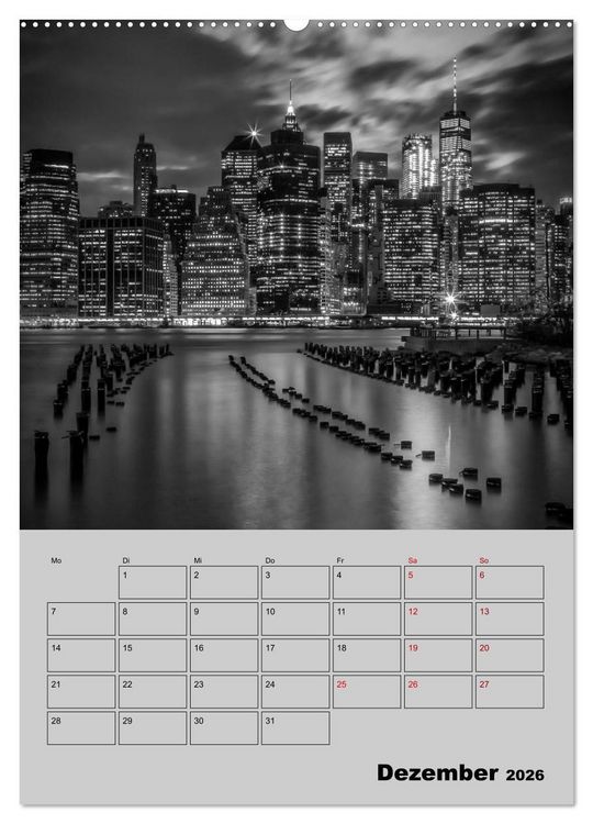 Produktbild: NEW YORK CITY Monochrome Stadtansichten (Wandkalender 2026 DIN A2 hoch), CALVENDO Monatskalender