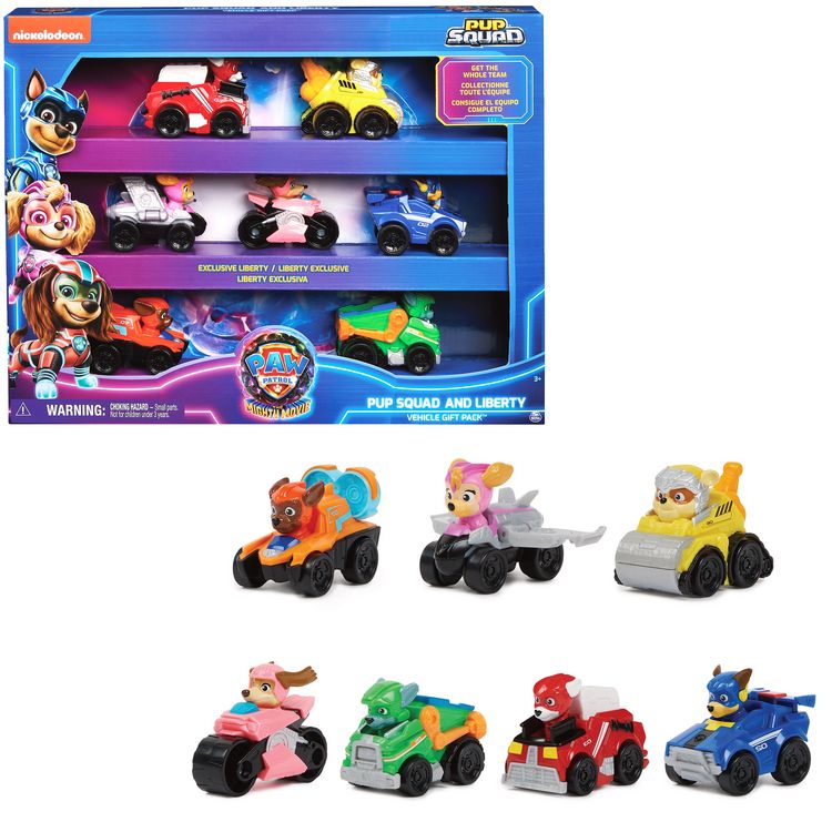 Produktbild: PAW Patrol: Der Mighty Kinofilm, 7-teiliges Pup Squad Racers-Geschenkset mit Liberty-Spielzeugauto, geeignet f&uuml;r Kinder ab 3 Jahren