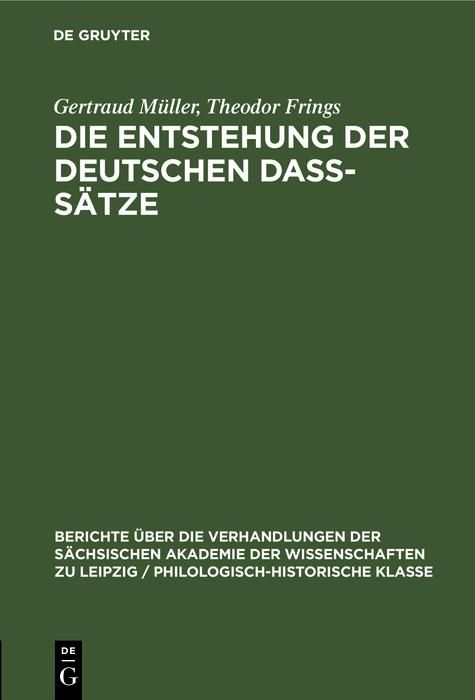 Produktbild: Die Entstehung der deutschen da&szlig;-S&auml;tze