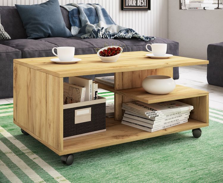 Produktbild: Holz Sofatisch Couchtisch Rollen rollbar Stango L