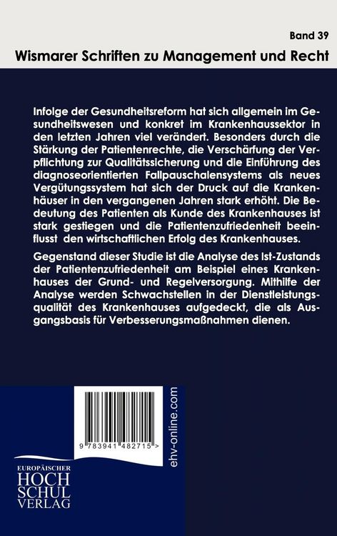 Produktbild: Analyse der Patientenzufriedenheit am Beispiel eines Krankenhauses der Grund- und Regelversorgung
