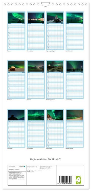 Produktbild: Familienplaner 2026 - Magische N&auml;chte - POLARLICHT mit 5 Spalten (Wandkalender, 21 x 45 cm) CALVENDO