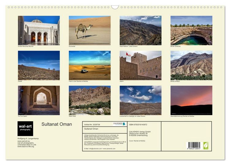 Produktbild: Sultanat Oman (Wandkalender 2026 DIN A2 quer), CALVENDO Monatskalender