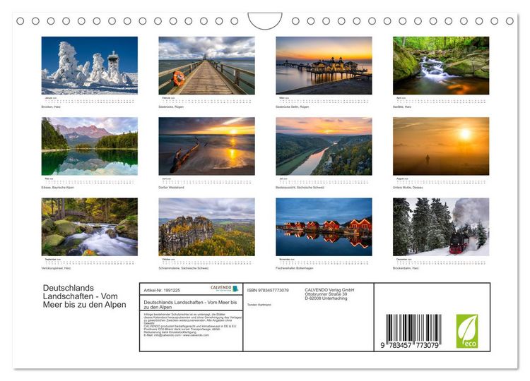 Produktbild: Deutschlands Landschaften - Vom Meer bis zu den Alpen (Wandkalender 2026 DIN A4 quer), CALVENDO Monatskalender