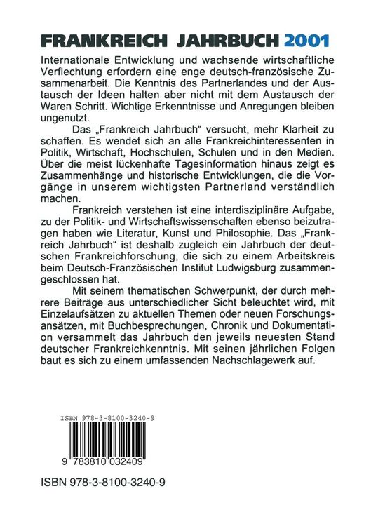 Produktbild: Frankreich-Jahrbuch 2001