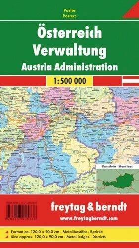 Produktbild: Freytag & berndt Poster &Ouml;sterreich Verwaltung, metallbest&auml;bt 1:500.000