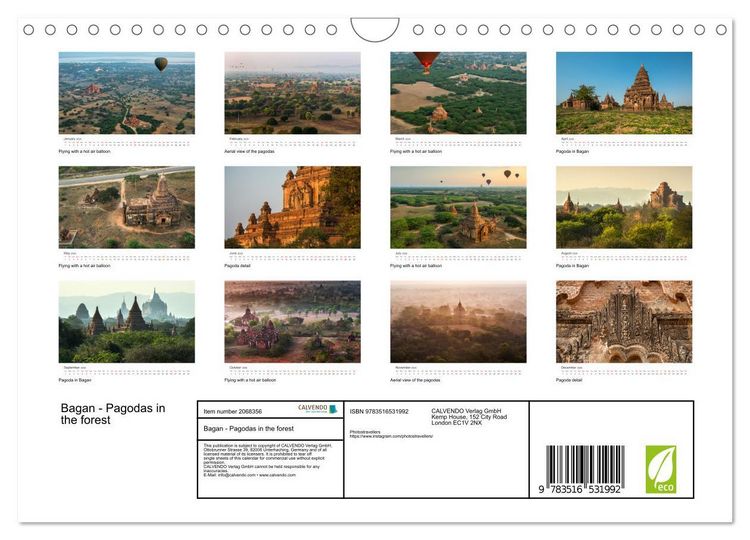 Produktbild: Bagan - Pagodas in the forest (Wall Calendar 2026 DIN A4 landscape), CALVENDO 12 Month Wall Calendar