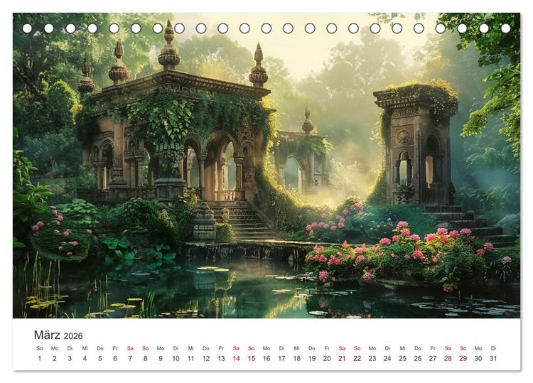Produktbild: Verwunschene G&auml;rten - Eine Zeitreise (Tischkalender 2026 DIN A5 quer), CALVENDO Monatskalender